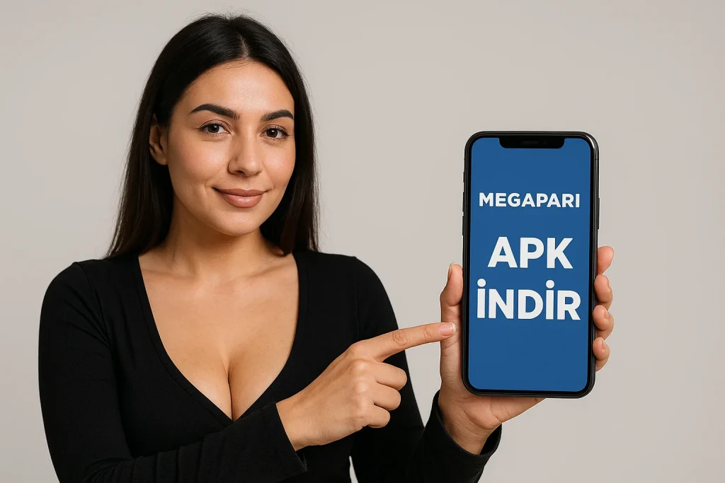 Megapari Apk İndir uygulamasını kullanan dekolteli Türk kızı